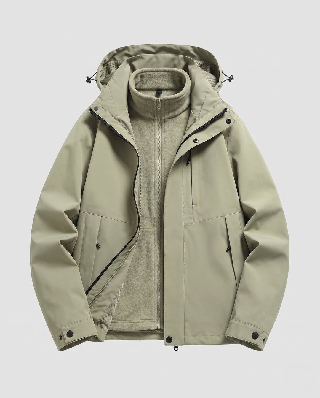 Unisex waterproof softshell all-weather jacket with removable fleece inner jacket and hood