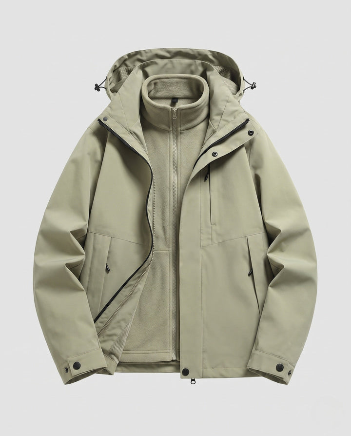 Unisex waterproof softshell all-weather jacket with removable fleece inner jacket and hood