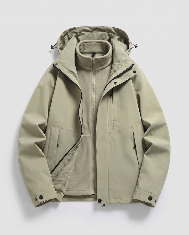 Unisex waterproof softshell all-weather jacket with removable fleece inner jacket and hood