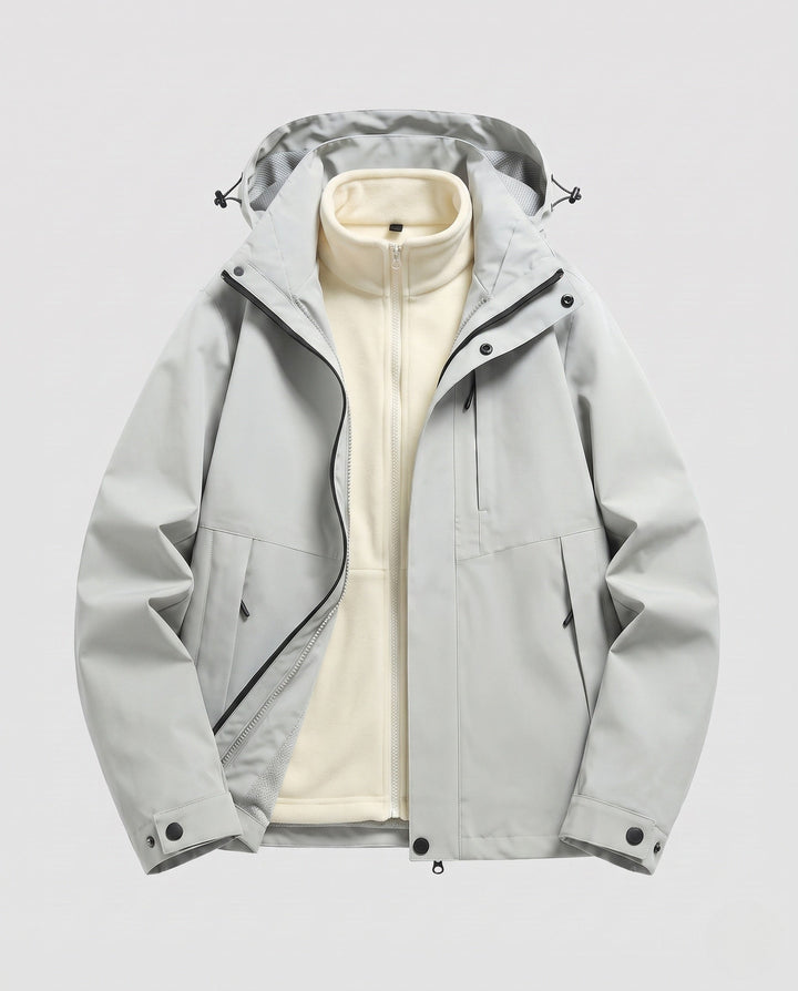 Unisex waterproof softshell all-weather jacket with removable fleece inner jacket and hood