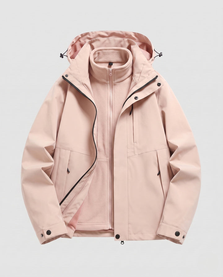 Unisex waterproof softshell all-weather jacket with removable fleece inner jacket and hood