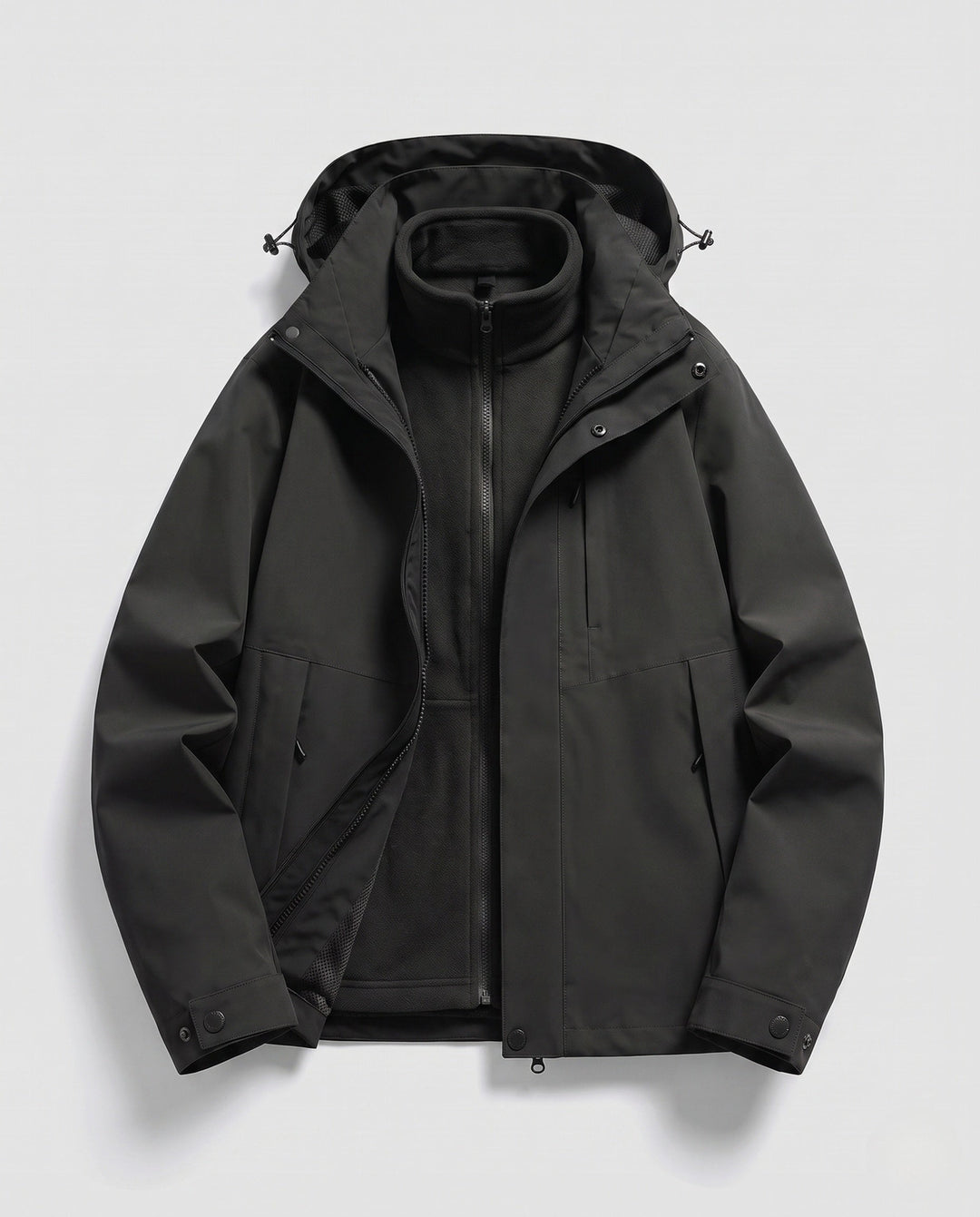 Unisex waterproof softshell all-weather jacket with removable fleece inner jacket and hood