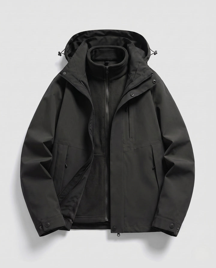 Unisex waterproof softshell all-weather jacket with removable fleece inner jacket and hood