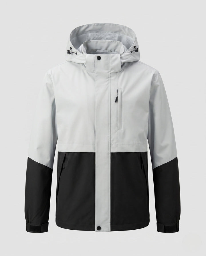 Unisex two-tone softshell jacket with hood, wind and water-repellent outdoor performance