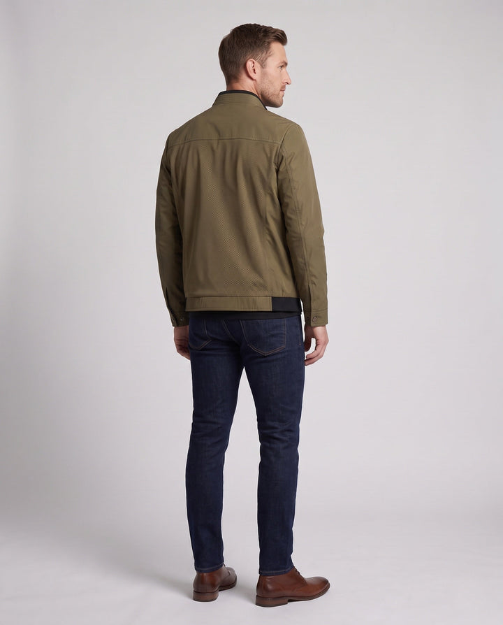 Men's breathable micro-perforated hybrid jacket with stand-up collar