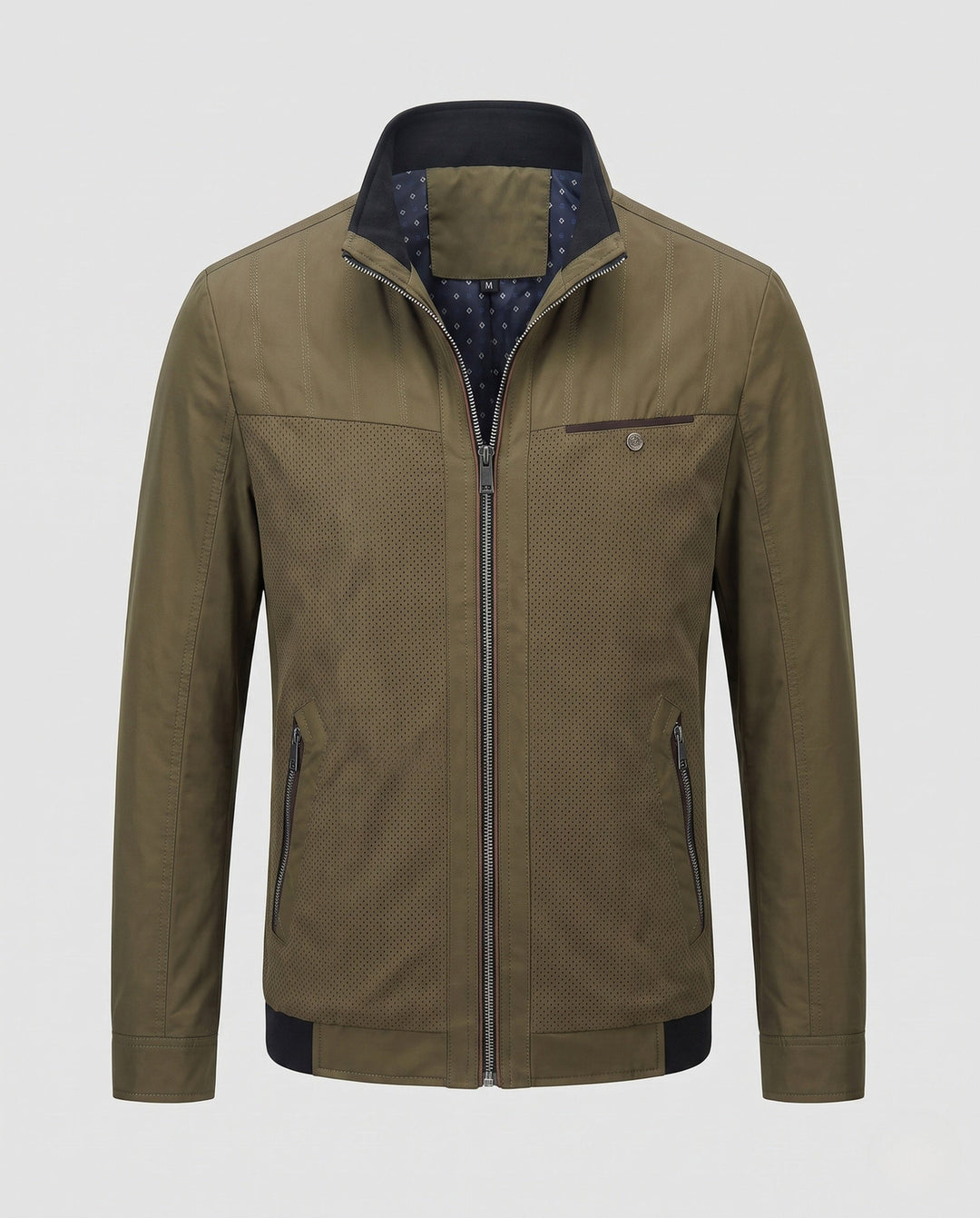 Men's breathable micro-perforated hybrid jacket with stand-up collar