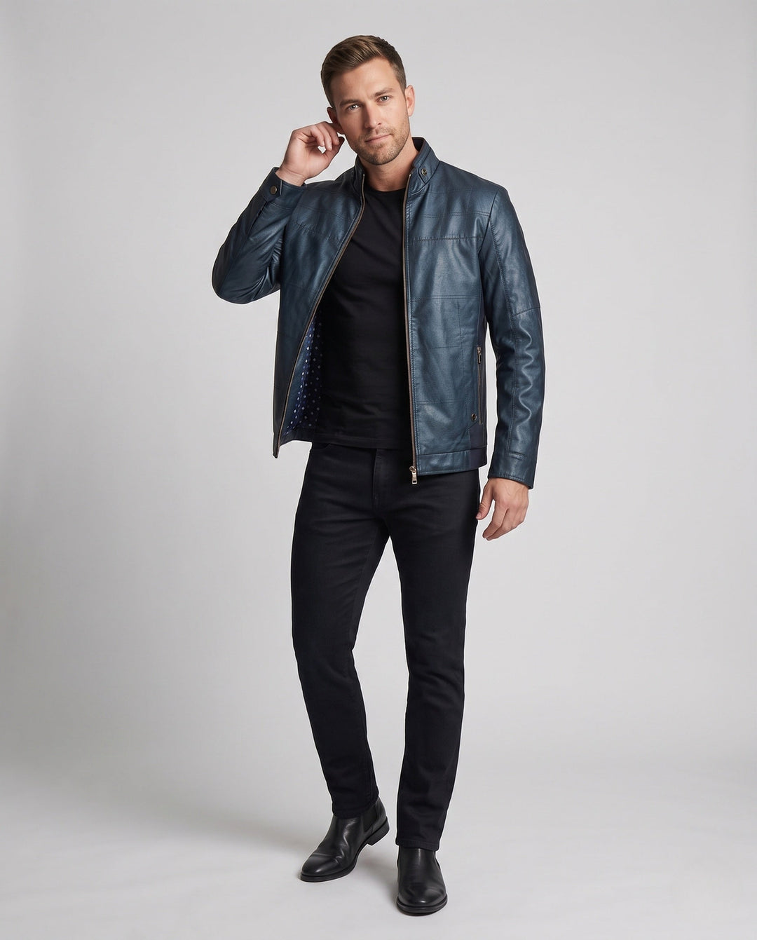 Men's blouson jacket in utility look with stand-up collar and contrast sleeves