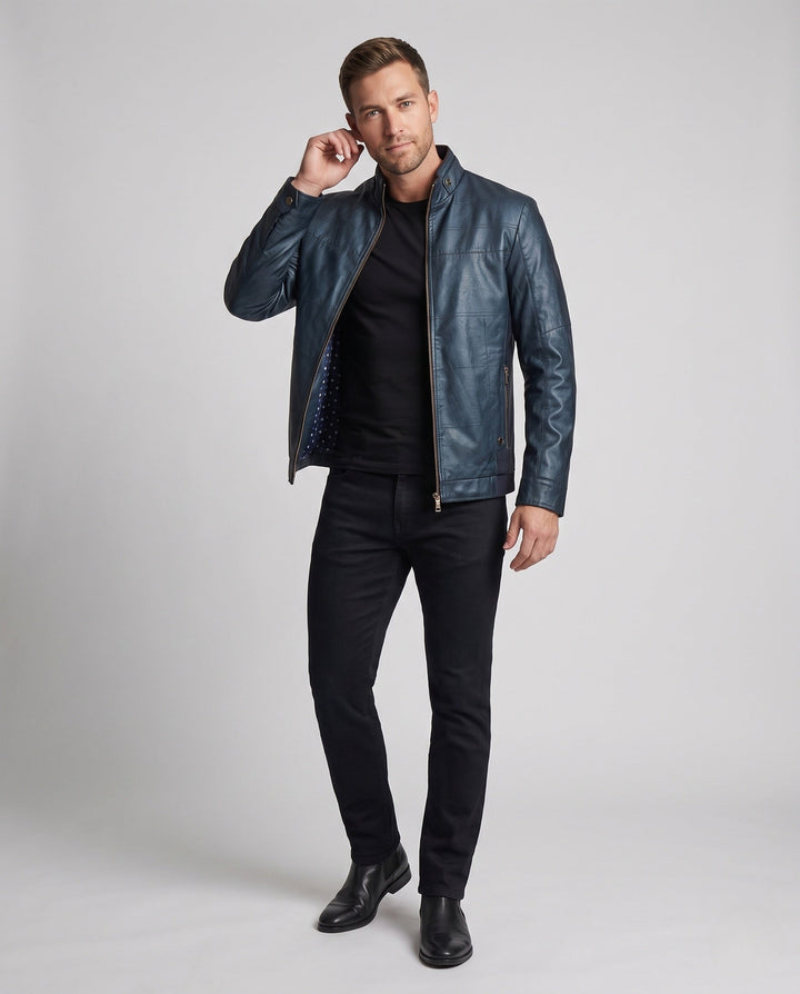 Men's blouson jacket in utility look with stand-up collar and contrast sleeves