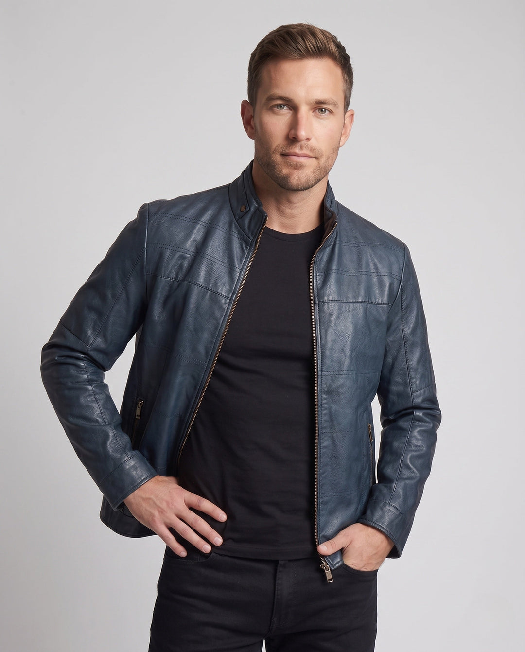 Men's blouson jacket in utility look with stand-up collar and contrast sleeves