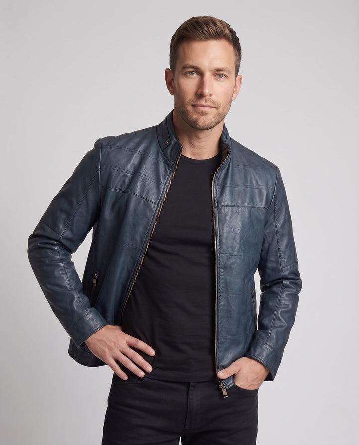 Men's blouson jacket in utility look with stand-up collar and contrast sleeves