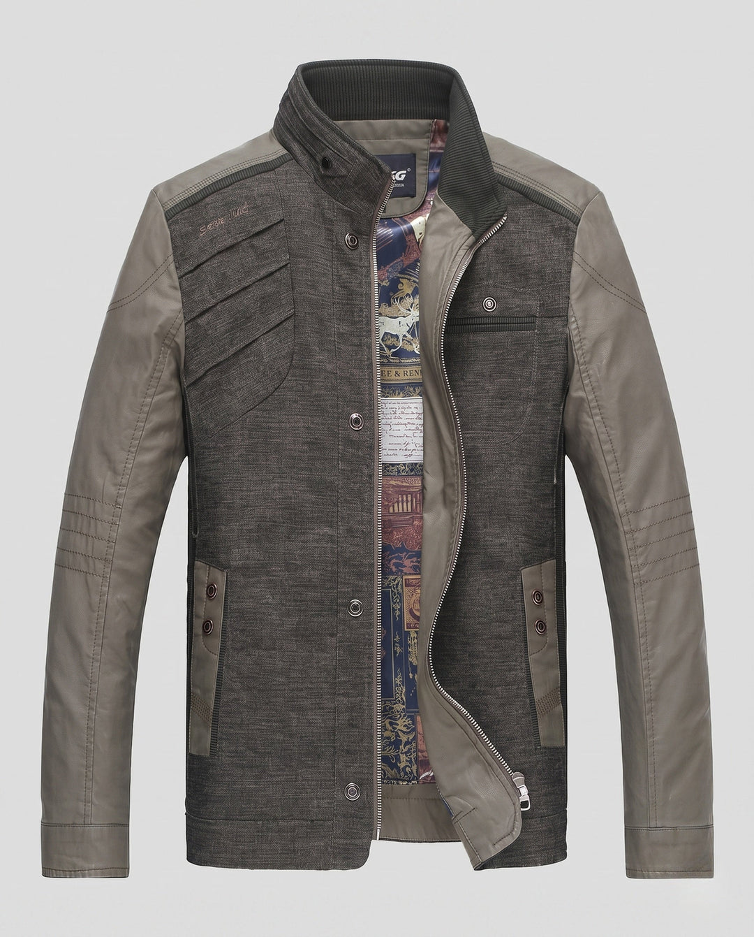 Men's blouson jacket in utility look with stand-up collar and contrast sleeves