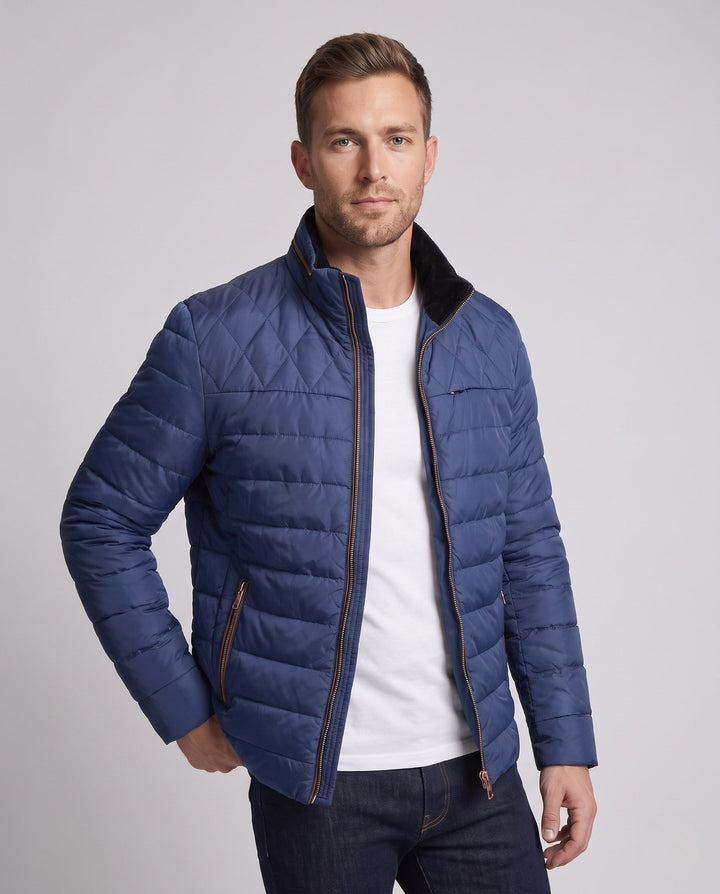 Men's quilted stand collar transitional jacket with light thermal insulation