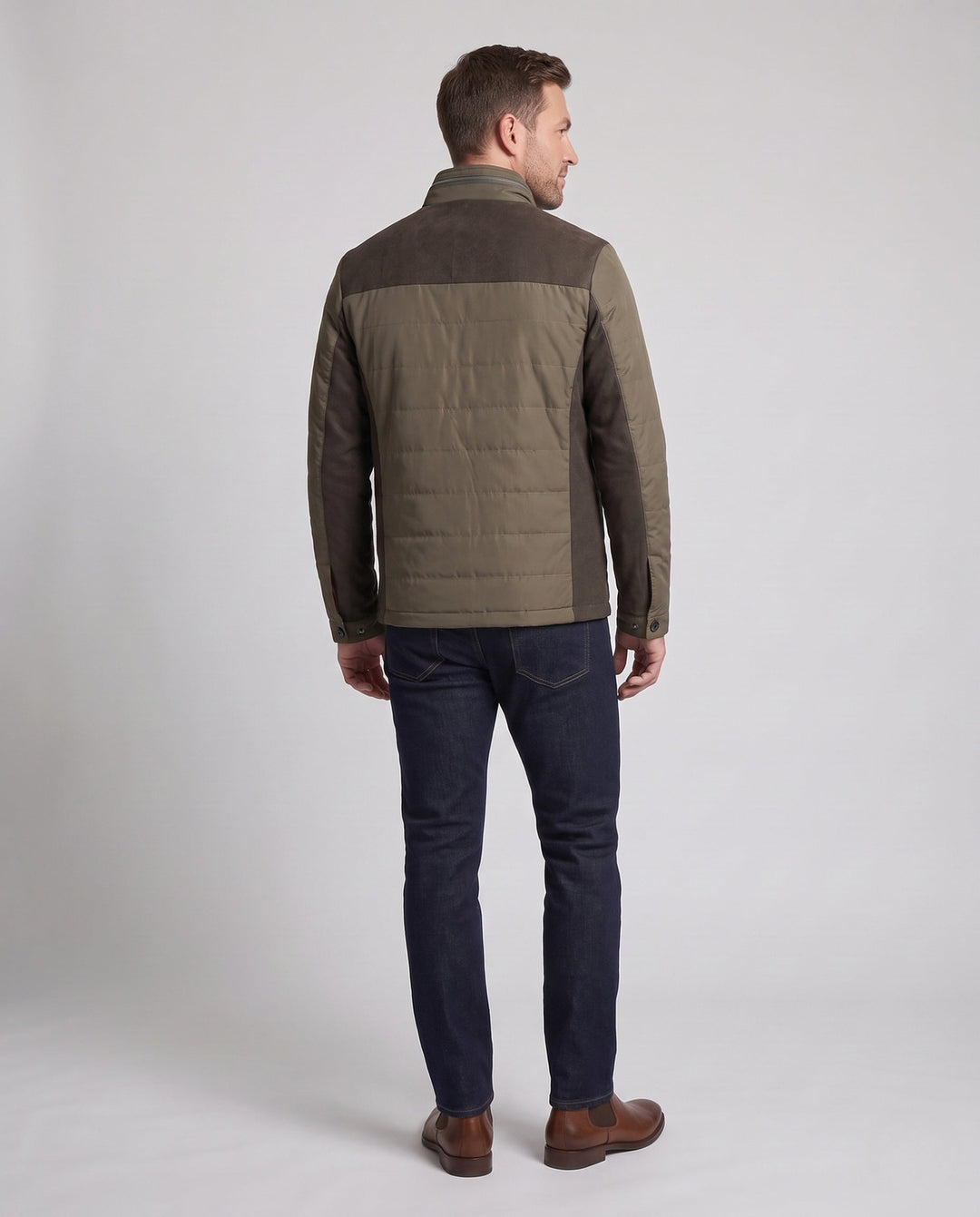 Men's compact quilted jacket in travel look with high collar and contrasting trim