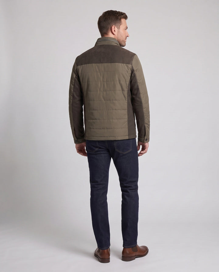 Men's compact quilted jacket in travel look with high collar and contrasting trim