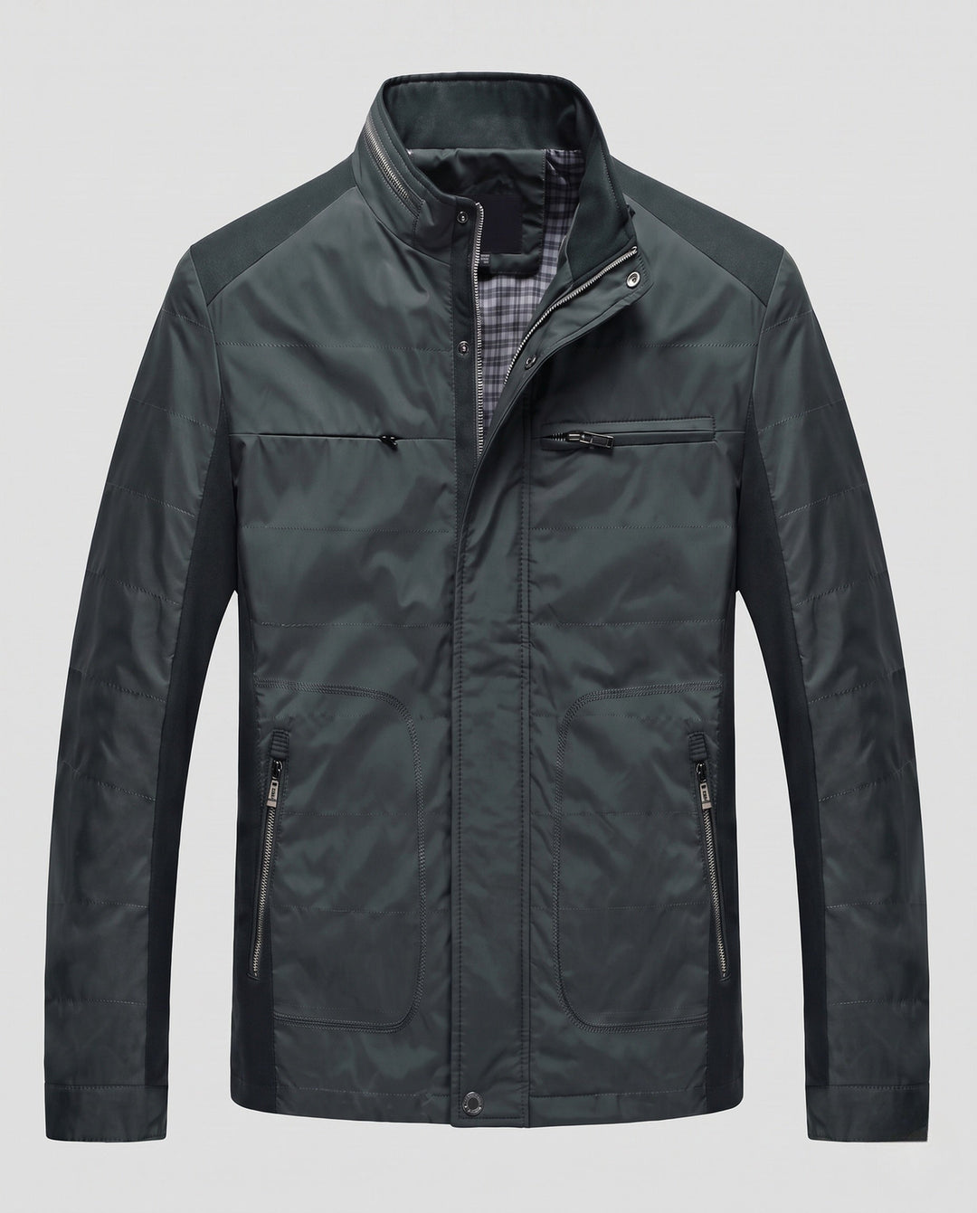 Men's compact quilted jacket in travel look with high collar and contrasting trim