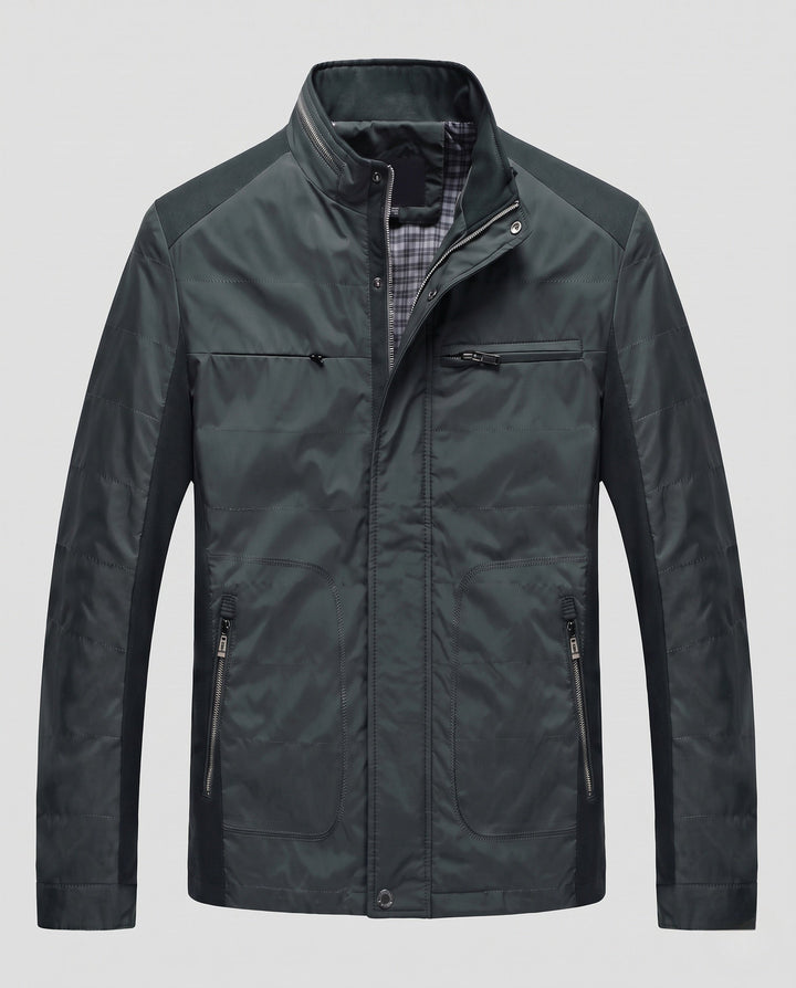 Men's compact quilted jacket in travel look with high collar and contrasting trim