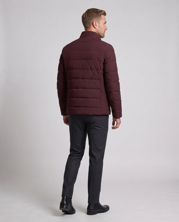 Men's Short Waist Down-Look Quilted Jacket with Stand-Up Collar and Thermal Insulation