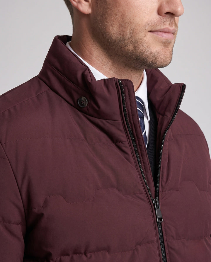 Men's Short Waist Down-Look Quilted Jacket with Stand-Up Collar and Thermal Insulation