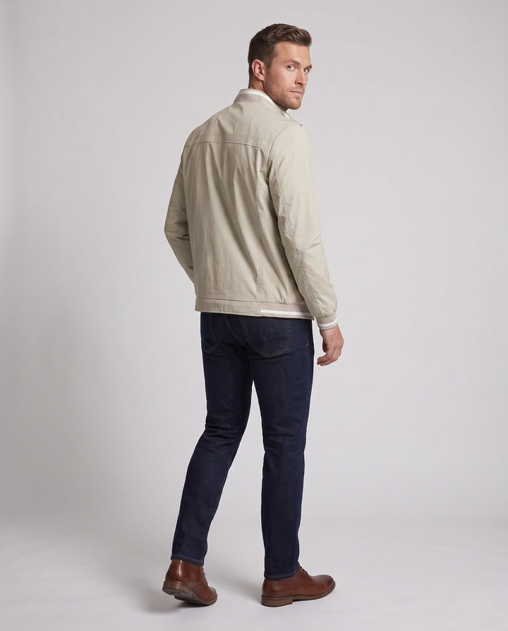 Men's Lightweight Blouson Jacket with Stand Collar, Zip Chest Pocket and Elastic Cuffs