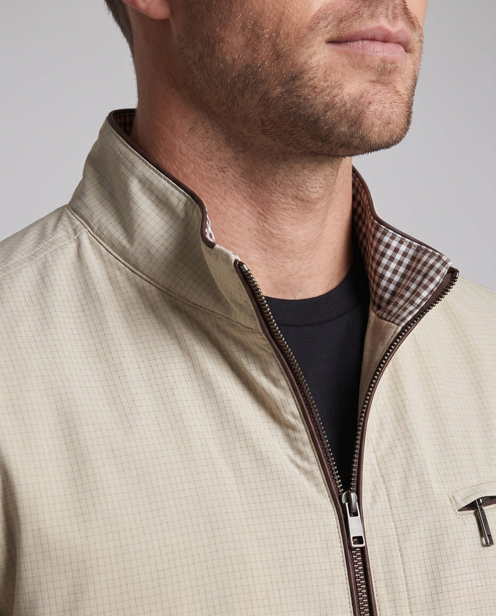 Men's Lightweight Blouson Jacket with Stand Collar, Zip Chest Pocket and Elastic Cuffs