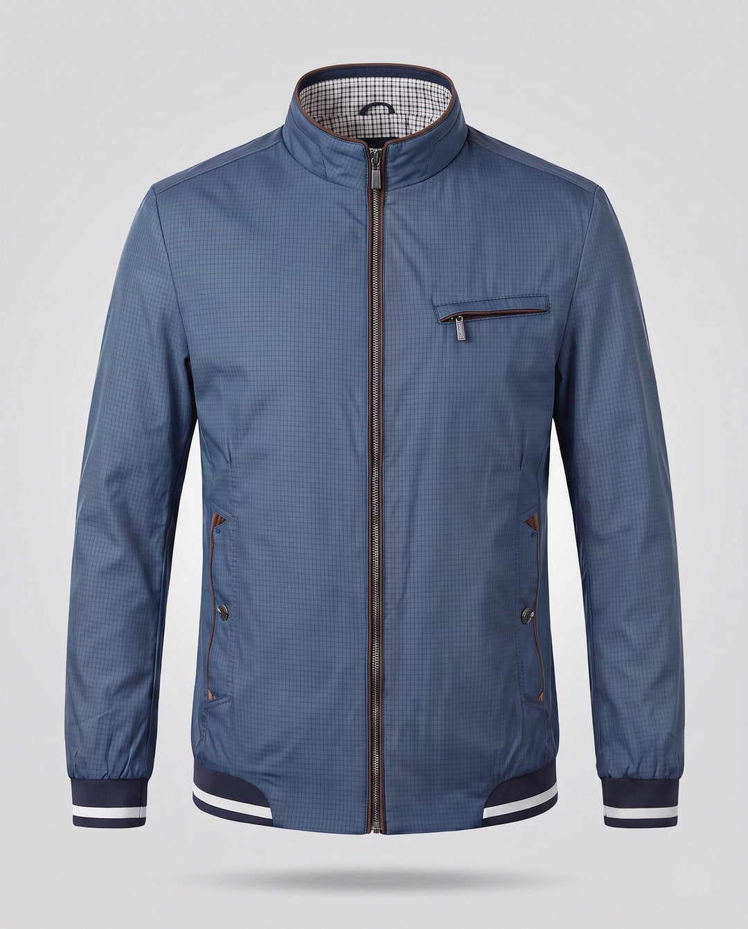 Men's Lightweight Blouson Jacket with Stand Collar, Zip Chest Pocket and Elastic Cuffs