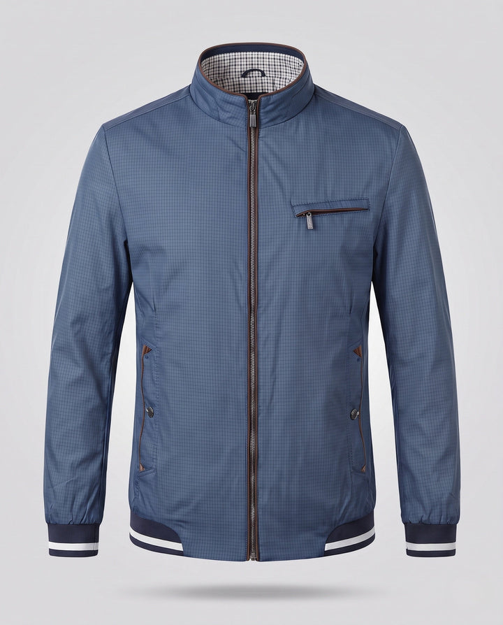 Men's Lightweight Blouson Jacket with Stand Collar, Zip Chest Pocket and Elastic Cuffs