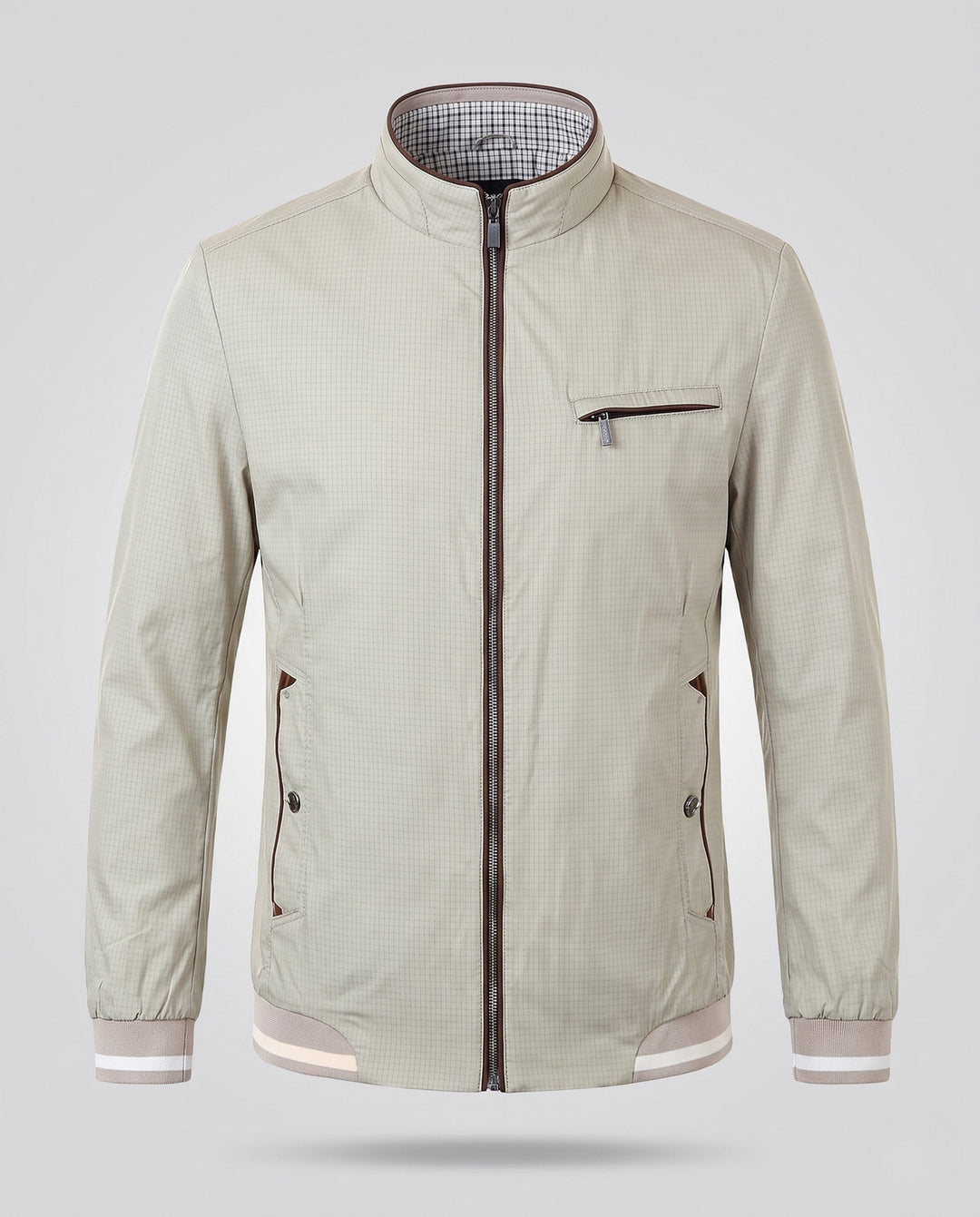 Men's Lightweight Blouson Jacket with Stand Collar, Zip Chest Pocket and Elastic Cuffs