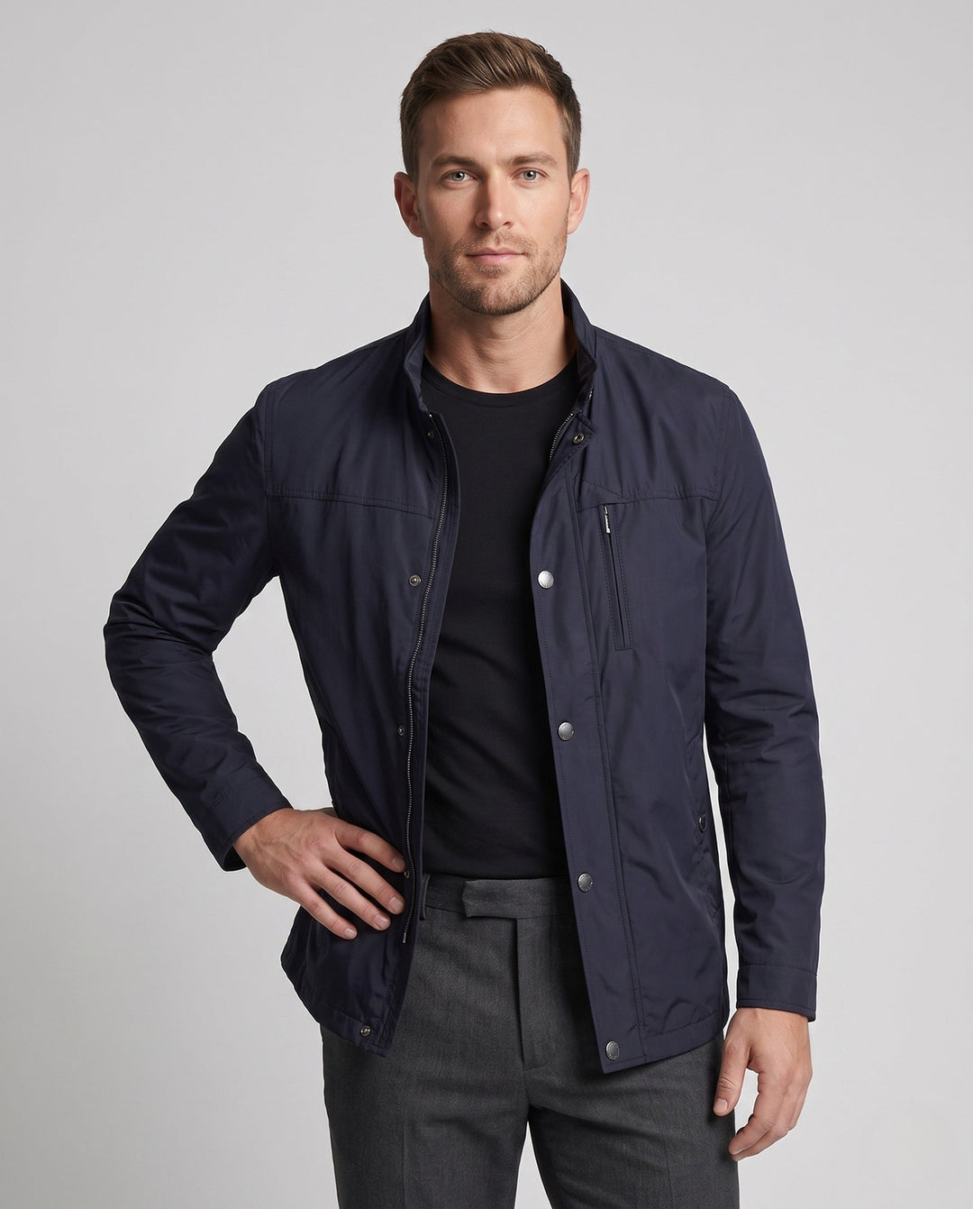 Men's lightweight stand-up collar field jacket made from functional water-repellent material