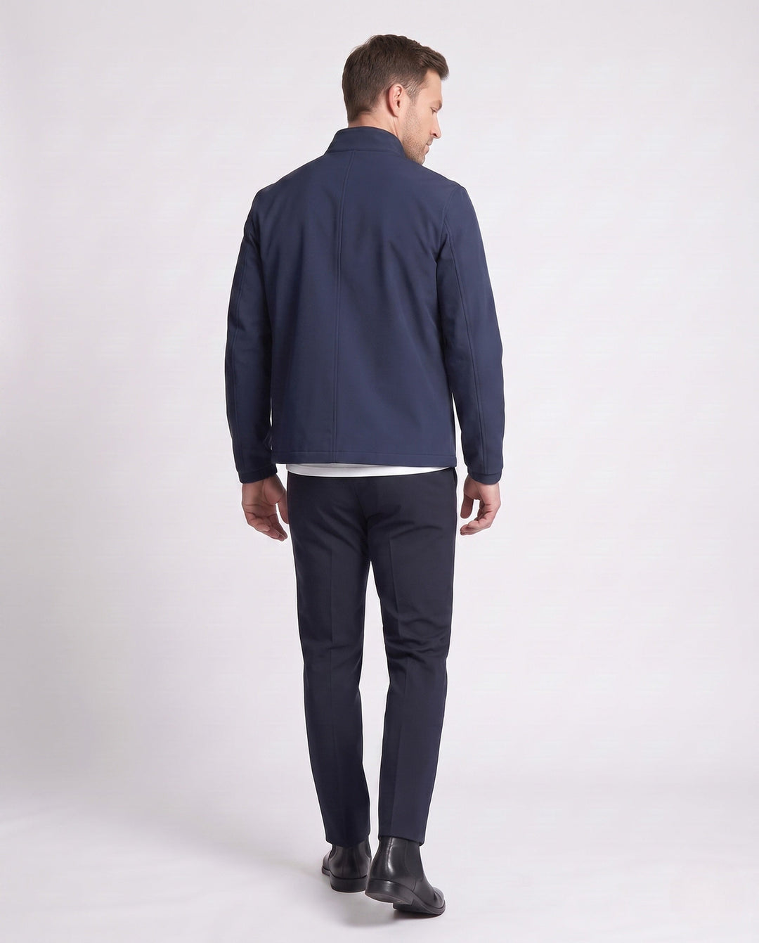 Men's Minimalist Stand Collar Softshell Jacket with Inner Check Pattern