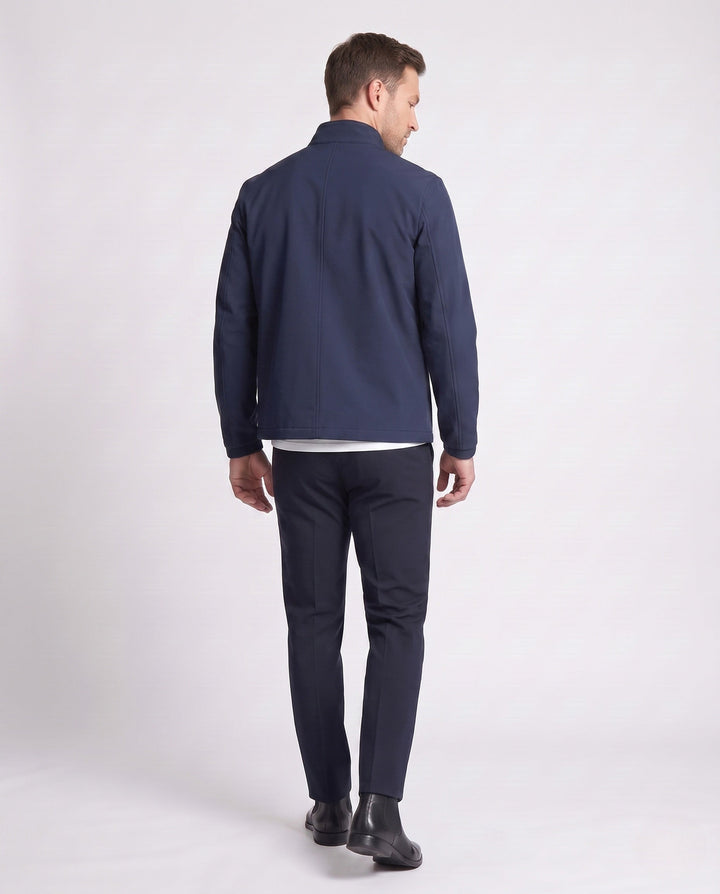 Men's Minimalist Stand Collar Softshell Jacket with Inner Check Pattern
