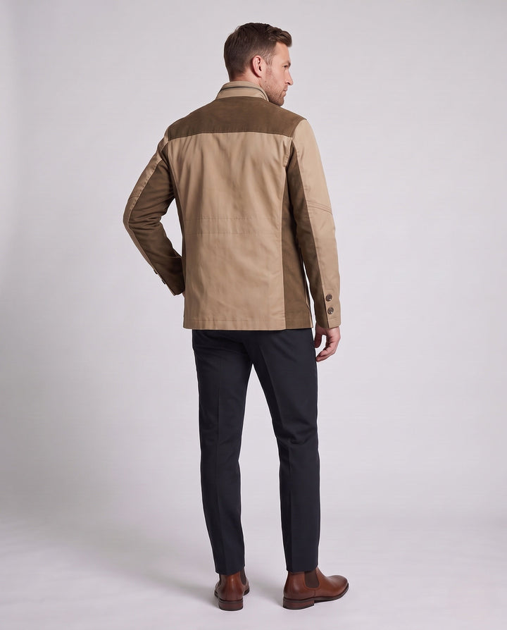 Men's Modern City Utility Jacket with Stand-Up Collar and Contrast Cord Trim