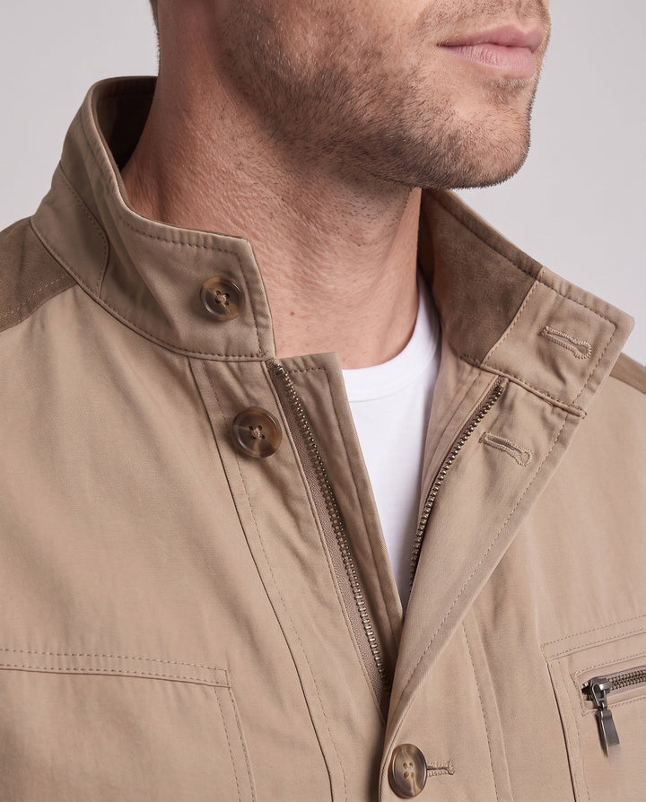 Men's Modern City Utility Jacket with Stand-Up Collar and Contrast Cord Trim