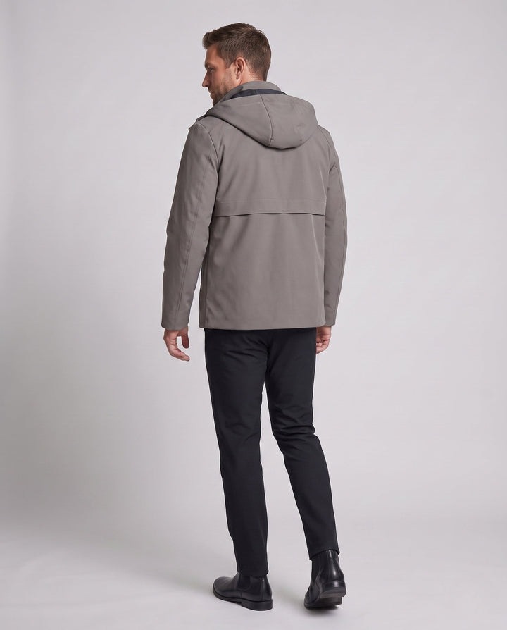 Men's softshell transitional jacket with hood, wind and water repellent