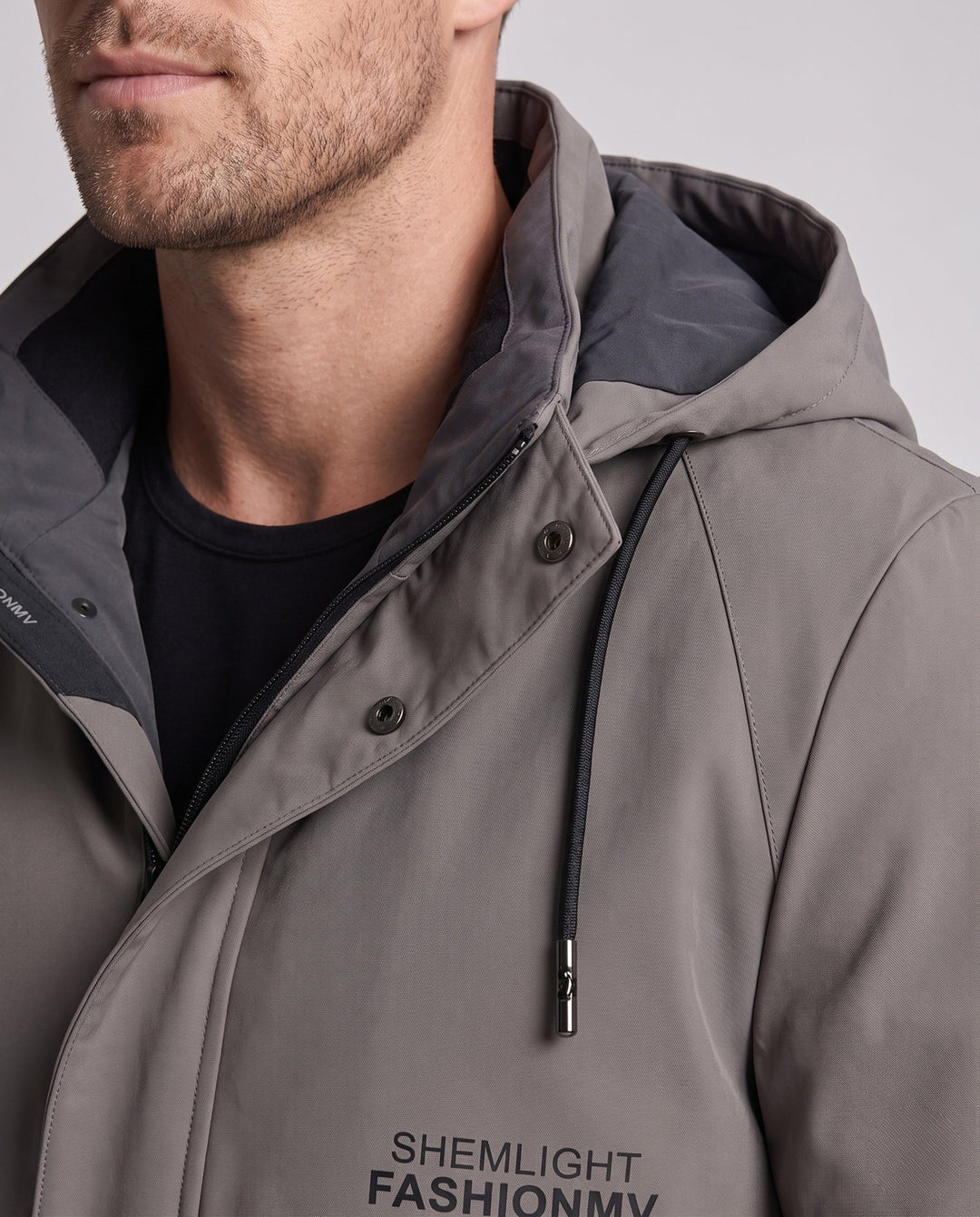 Men's softshell transitional jacket with hood, wind and water repellent