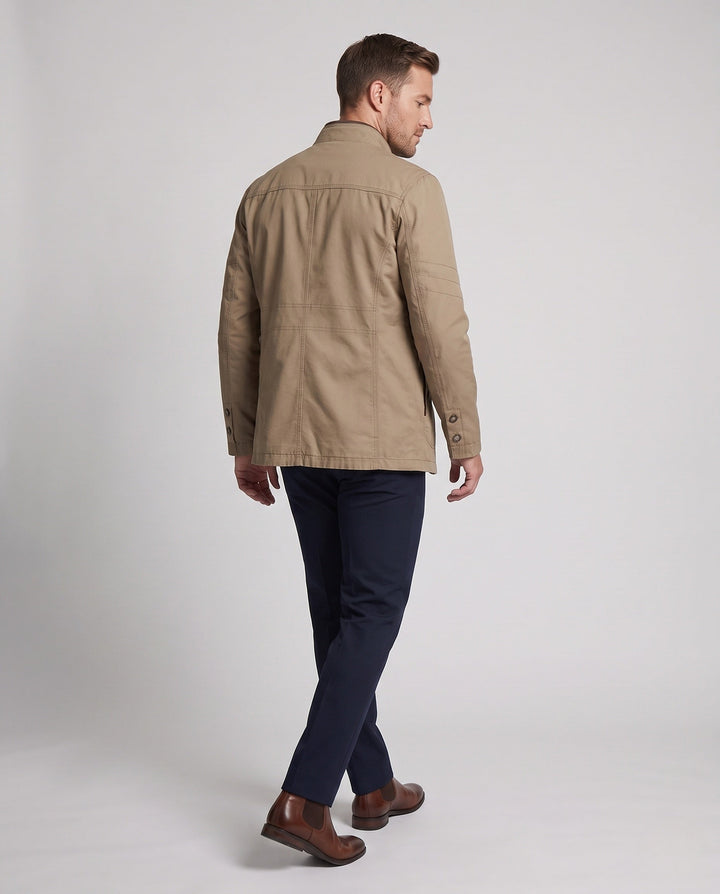 Men's Stand Collar Field Jacket made of Blend with Contrasting Collar and Zipper Pockets