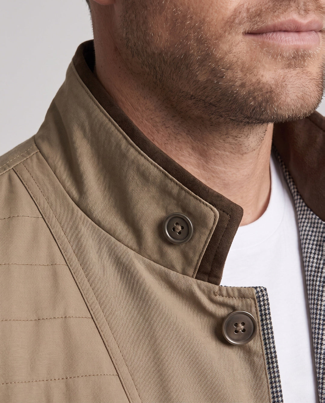 Men's Stand Collar Field Jacket made of Blend with Contrasting Collar and Zipper Pockets