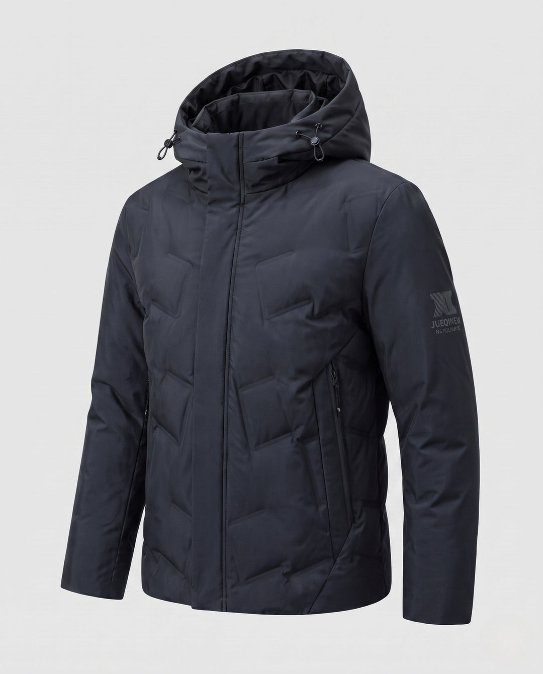 Men Water-repellent Padded Down Jacket with Hood and High-quality Duck Down Filling