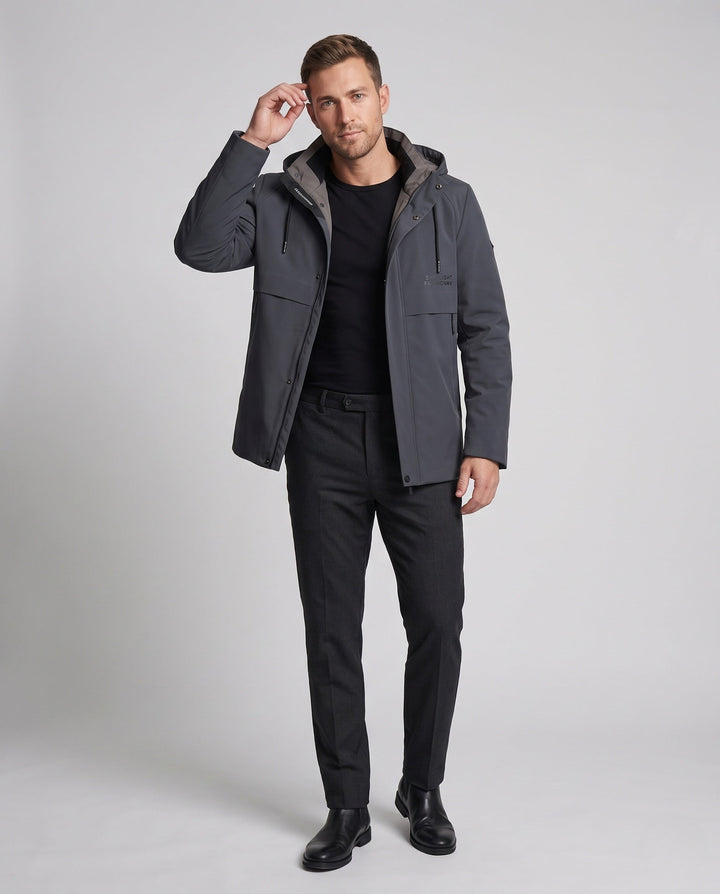 Men's Water-Repellent Padded Jacket with Hood and Down Filling