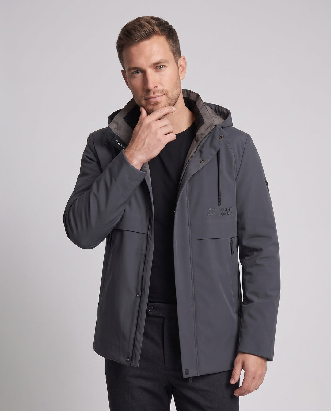 Men's Water-Repellent Padded Jacket with Hood and Down Filling