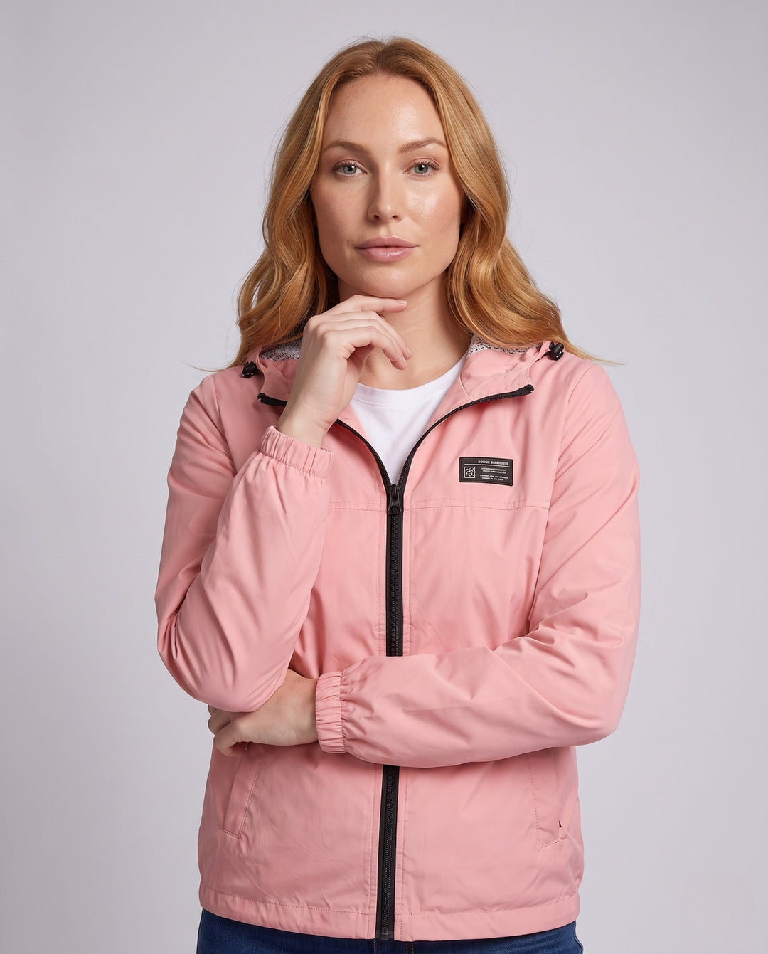 Women's lightweight hooded windbreaker with breathable lining and zipper
