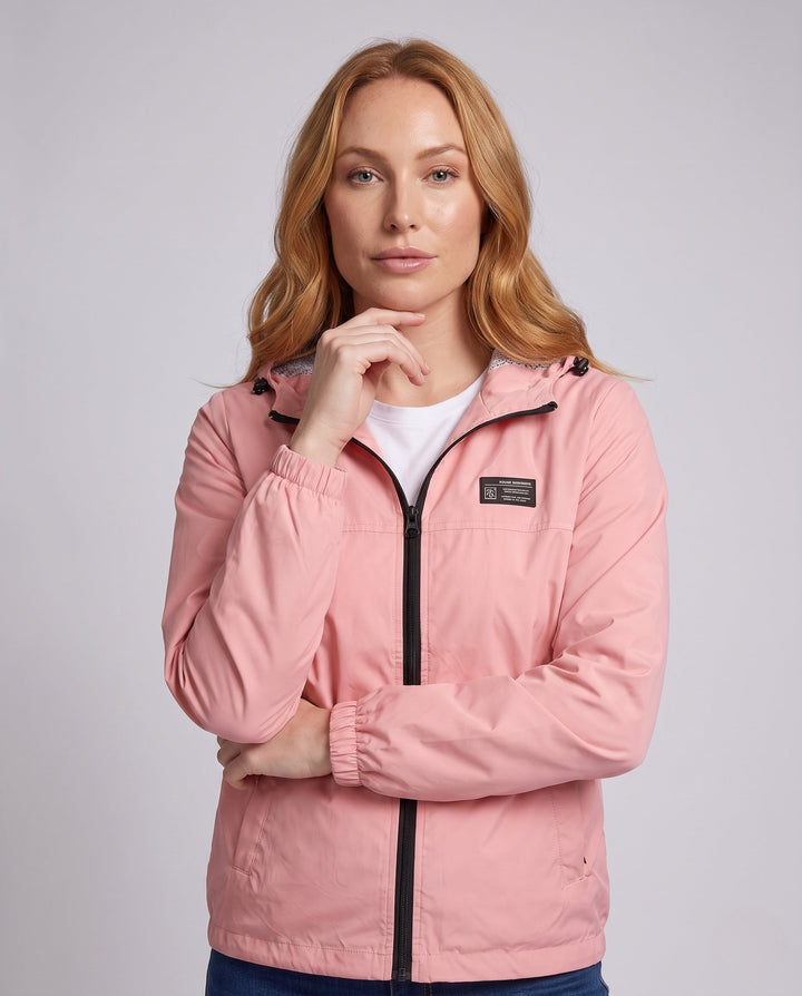 Women's lightweight hooded windbreaker with breathable lining and zipper