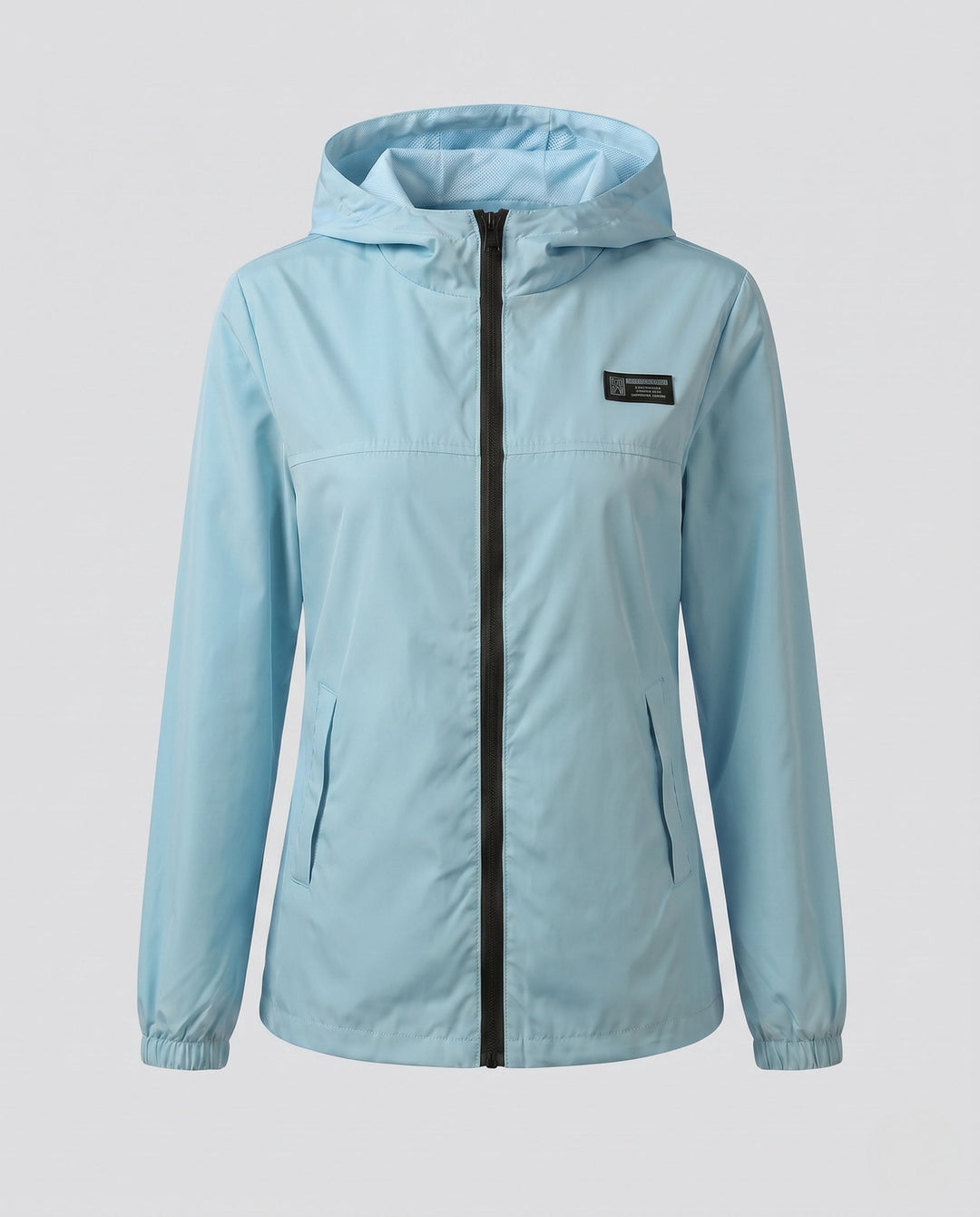 Women's lightweight hooded windbreaker with breathable lining and zipper