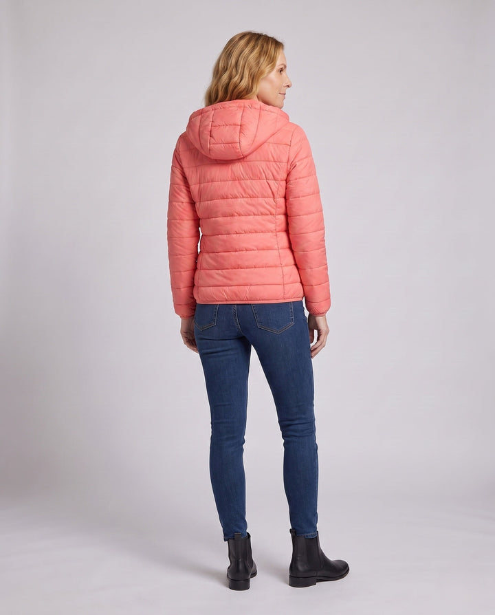 Women's ultra-lightweight quilted hooded jacket with thermal lining and slim fit