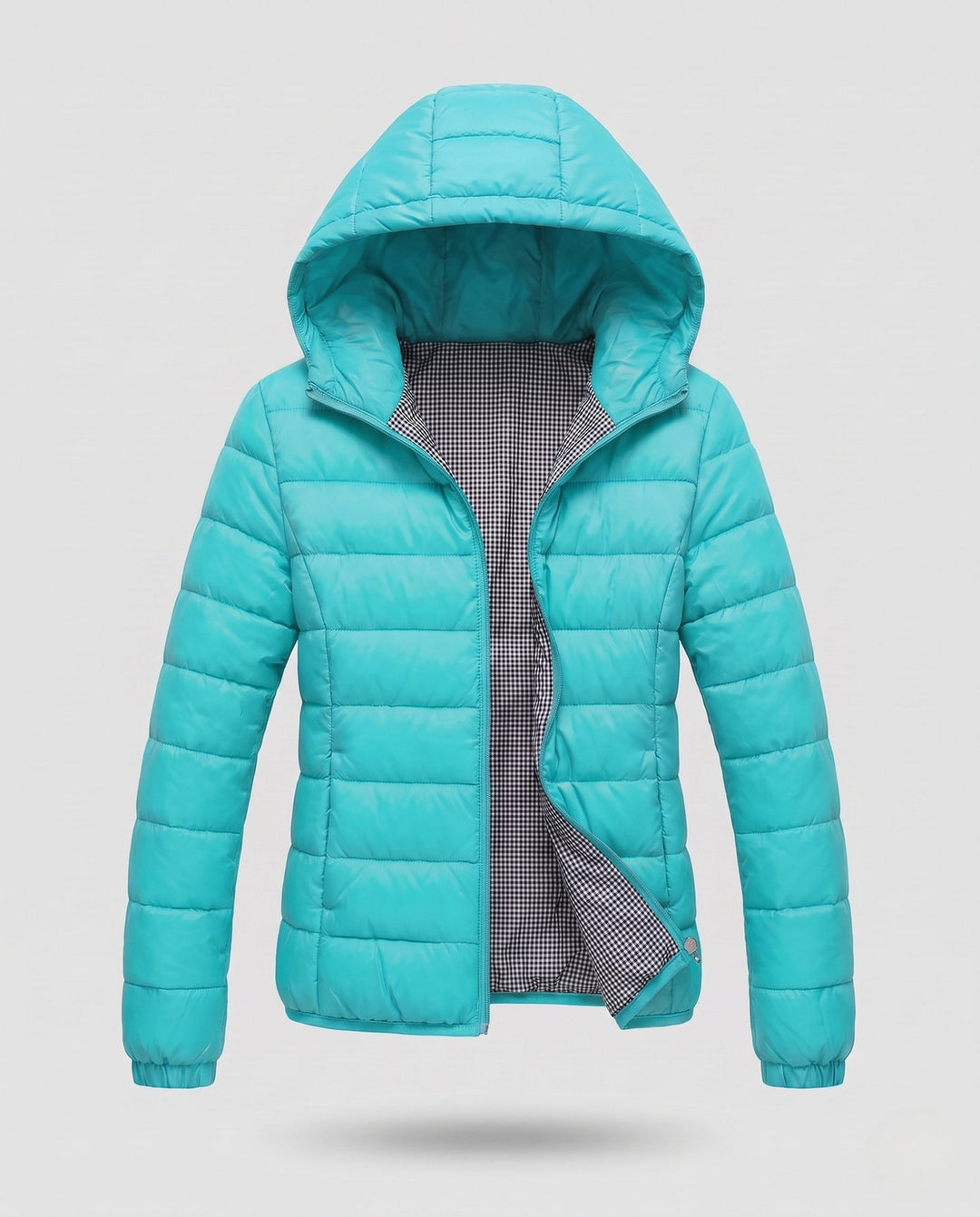 Women's ultra-lightweight quilted hooded jacket with thermal lining and slim fit
