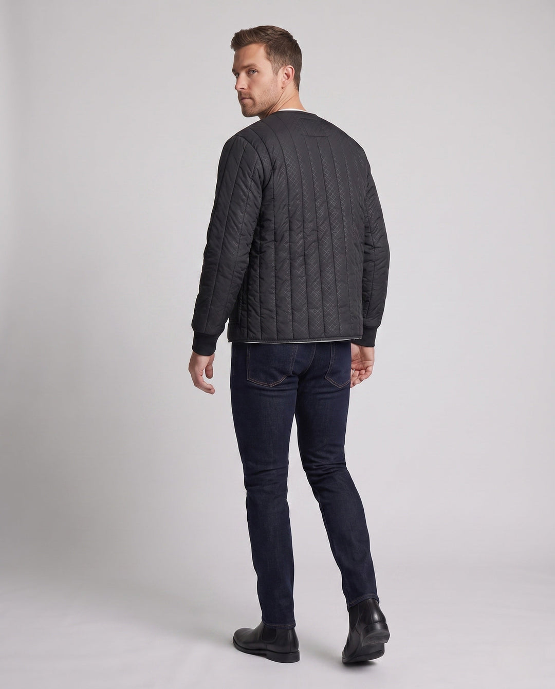 Men's Quilted Thermal Jacket with Teddy Lining and Snap Button Closure