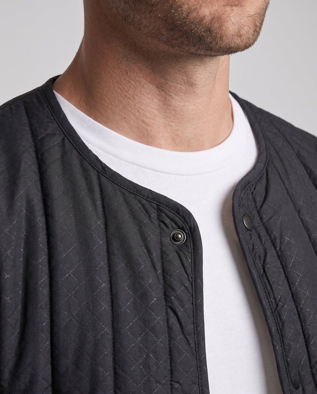 Men's Quilted Thermal Jacket with Teddy Lining and Snap Button Closure