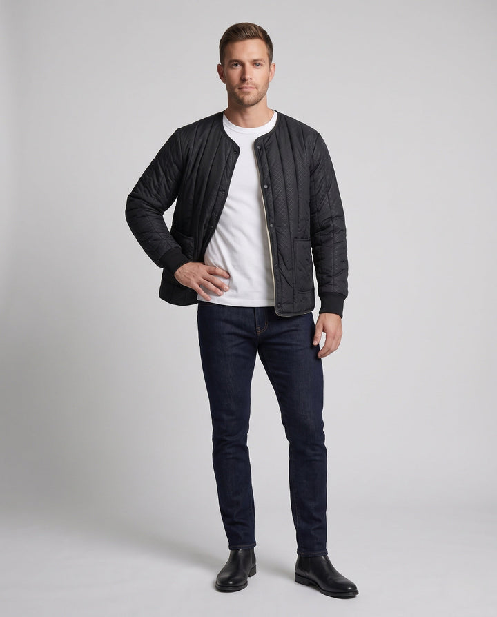 Men's Quilted Thermal Jacket with Teddy Lining and Snap Button Closure
