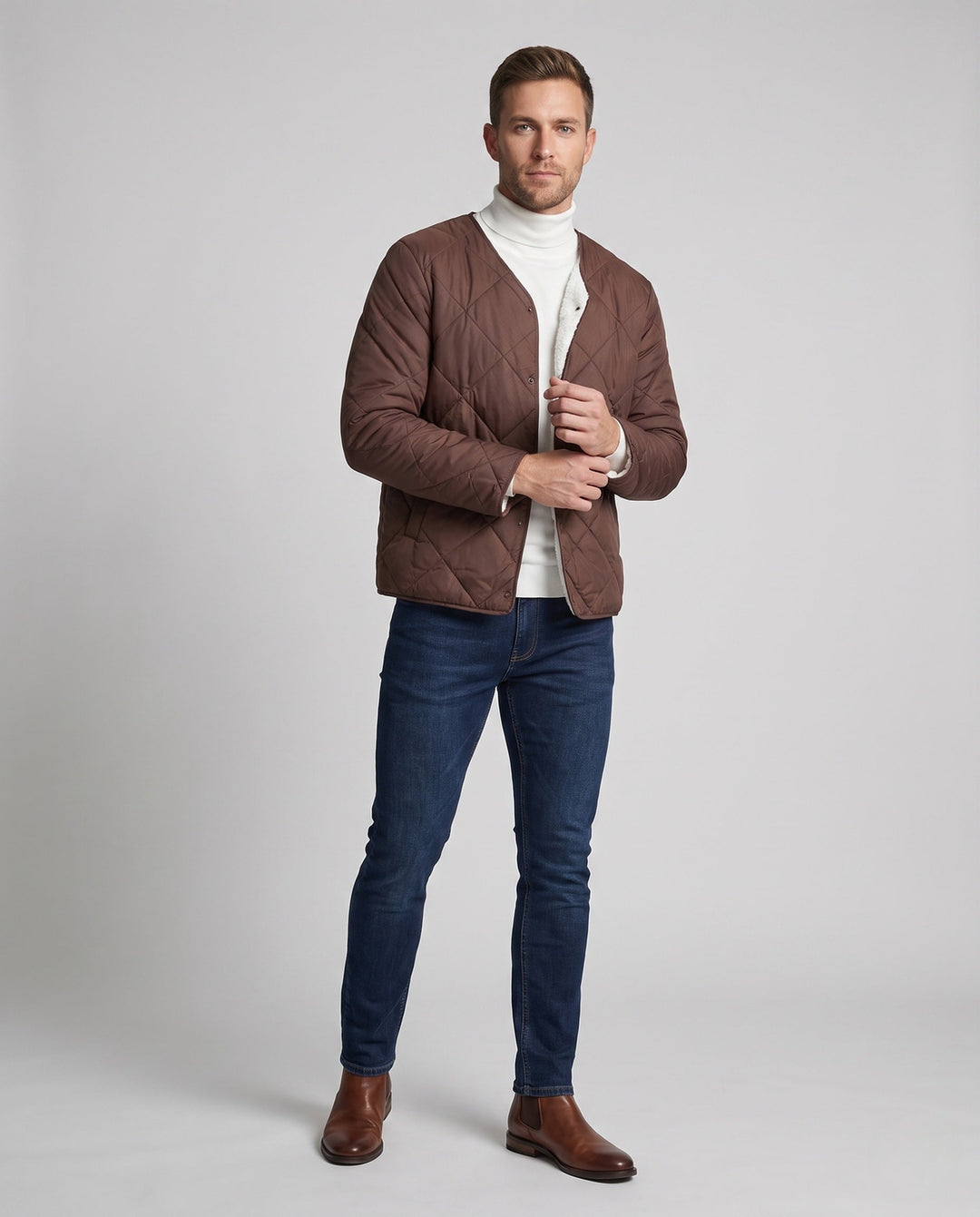 Men's quilted transitional jacket with teddy lining