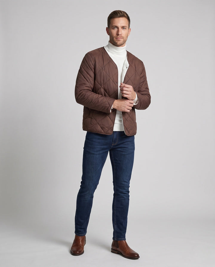 Men's quilted transitional jacket with teddy lining