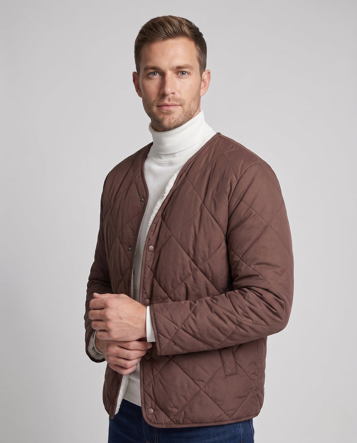 Men's quilted transitional jacket with teddy lining